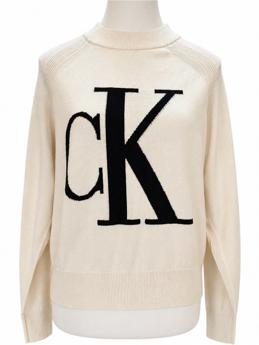 Calvin Klein CK Logo Sweater Ivory Minimalist Chic Knit NWT Small